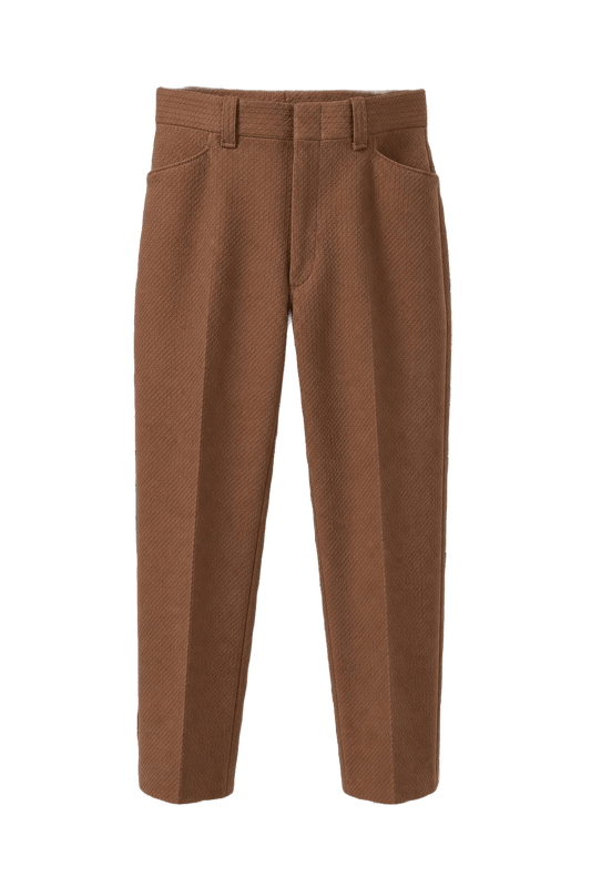 1970s Camel Cotton Blend Trousers - Front View