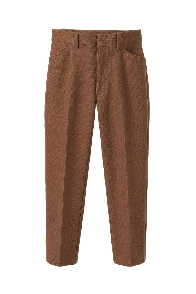 1970s Camel Cotton Blend Trousers - Front View
