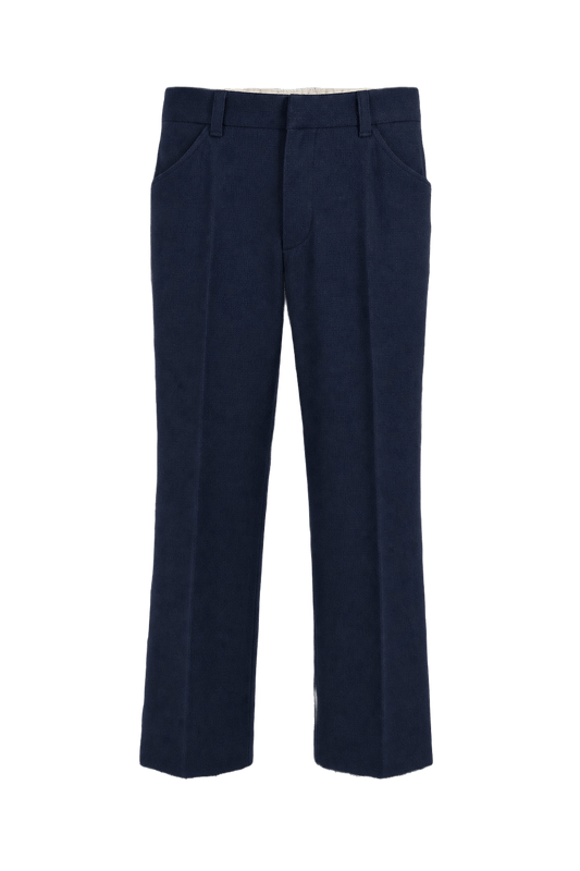1970s Navy Wool Blend Trousers - Front View