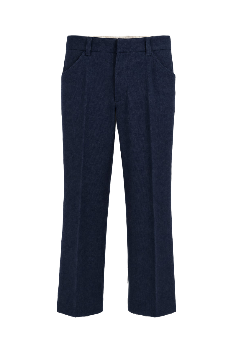 1970s Navy Wool Blend Trousers - Front View