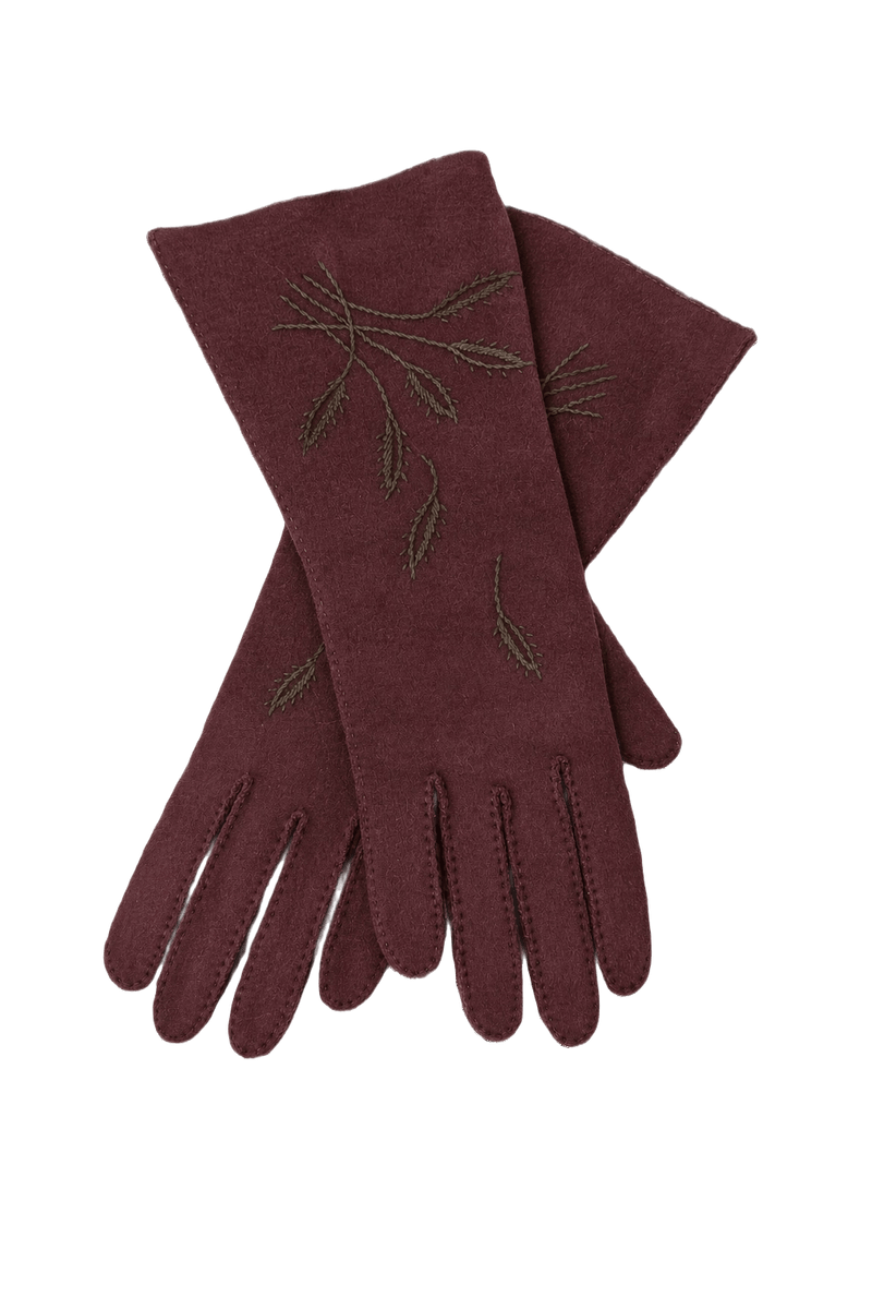 1930s Burgundy Suede Gloves - Front View