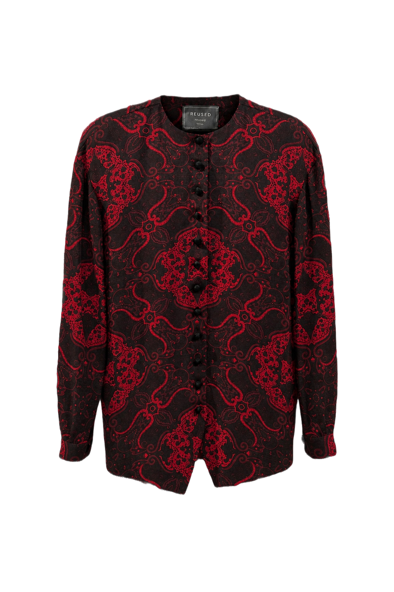 1990s Red Satin Blouse - Front View