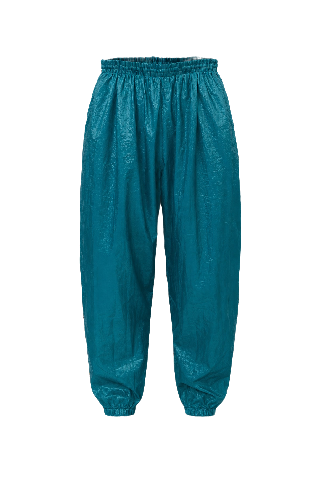 1980s Teal Nylon Pants - Front View