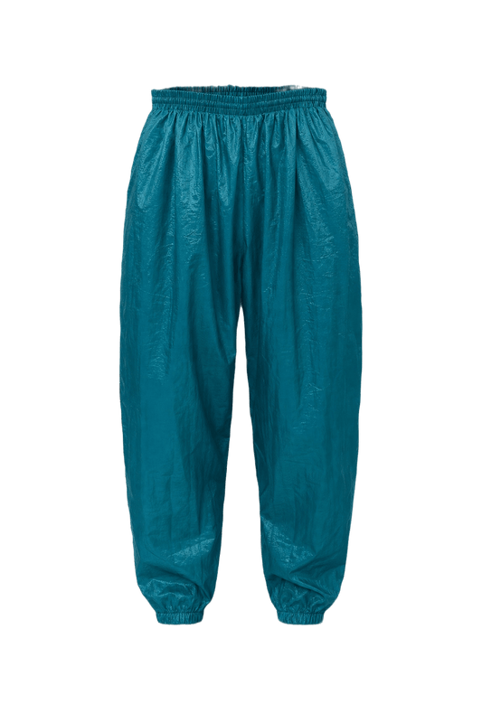 1980s Teal Nylon Pants - Front View