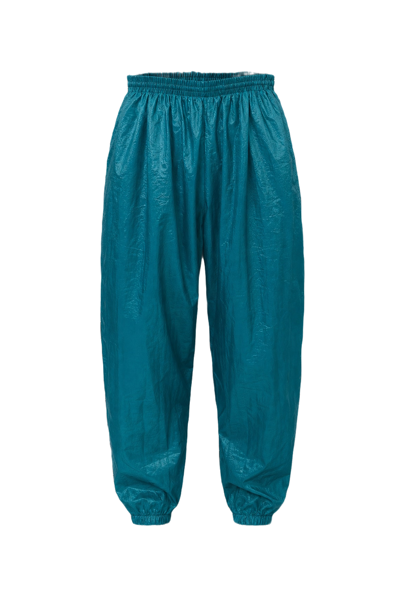 1980s Teal Nylon Pants - Front View