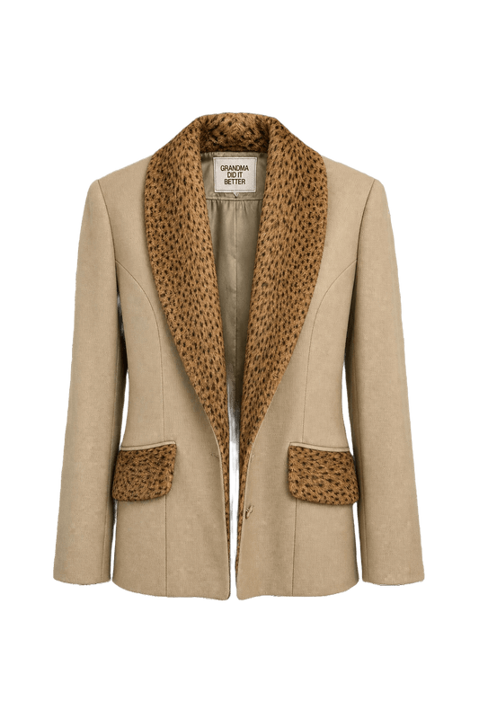 1980s Taupe Wool Blend Blazer - Front View