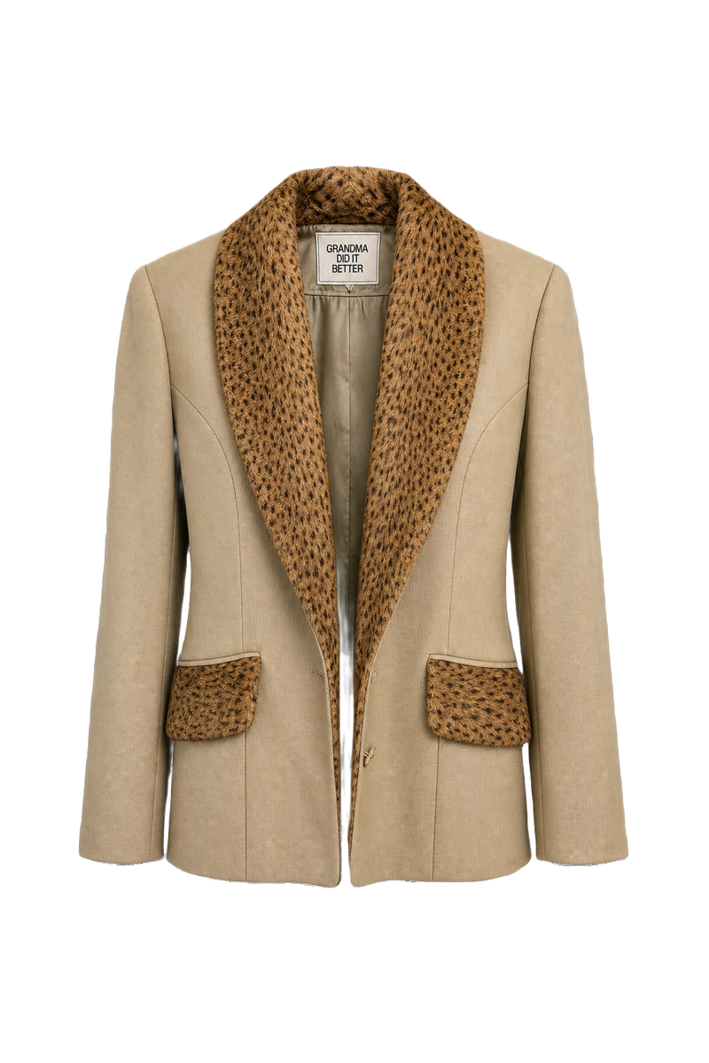 1980s Taupe Wool Blend Blazer - Front View