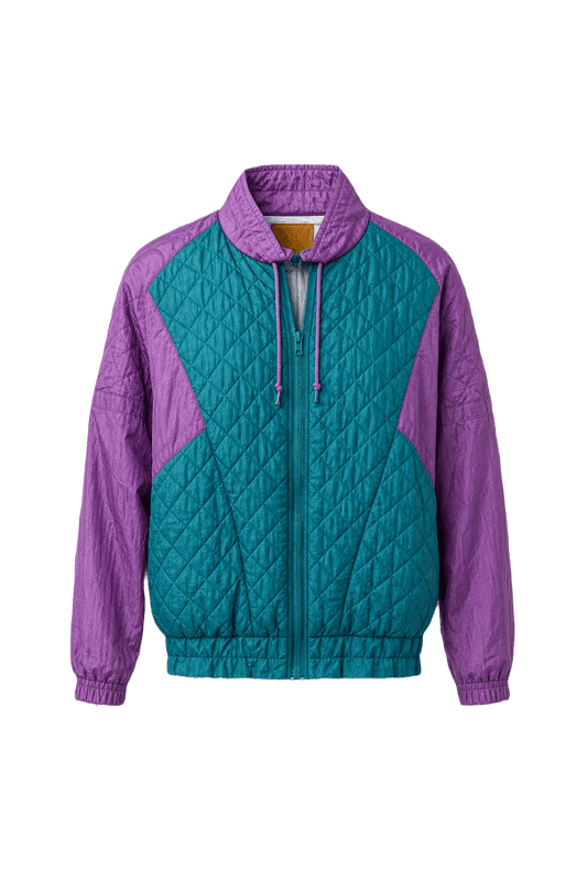 1980s Teal Nylon Jacket - Front View