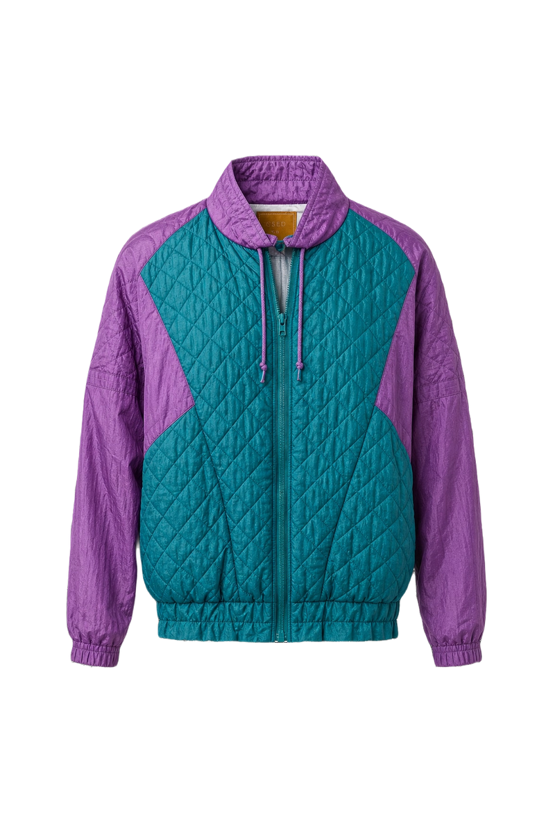 1980s Teal Nylon Jacket - Front View