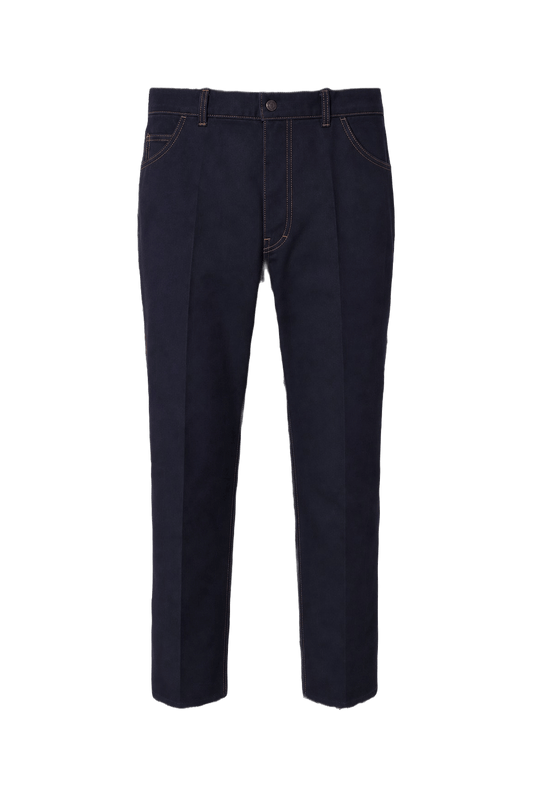 1980s Navy Blue Cotton Blend Pants - Front View