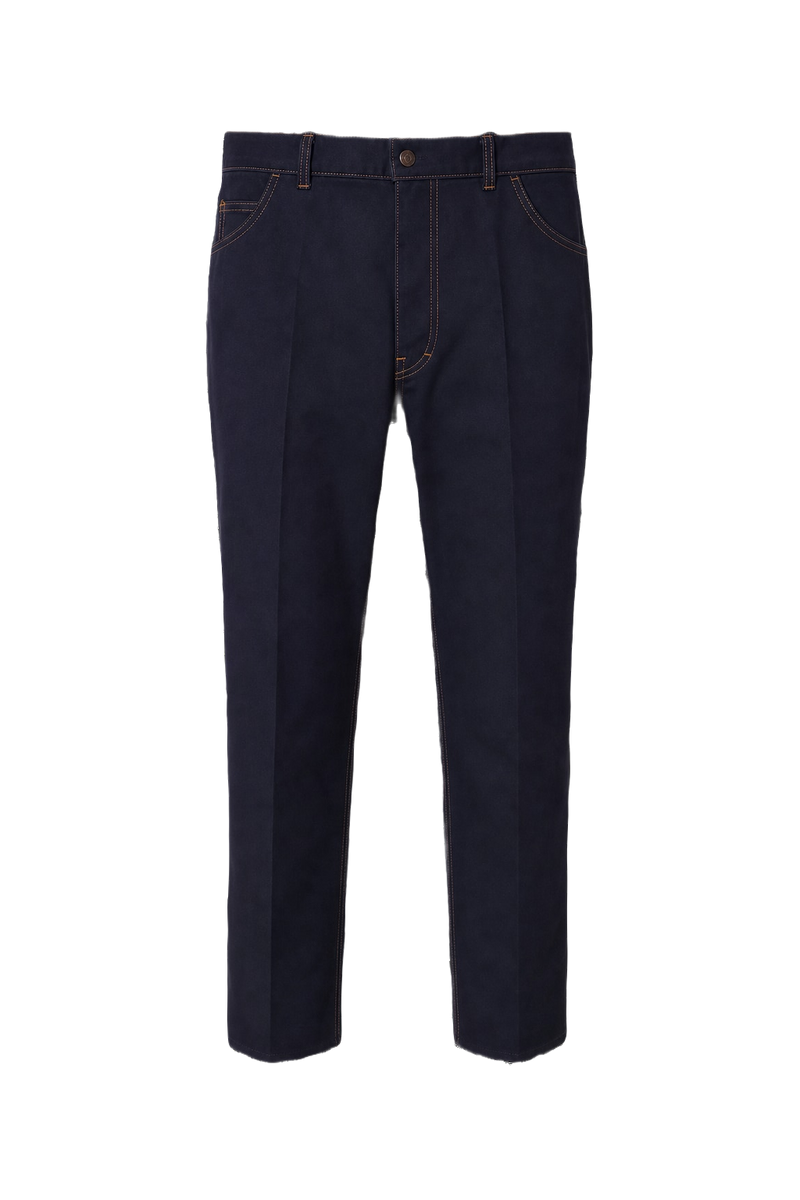 1980s Navy Blue Cotton Blend Pants - Front View