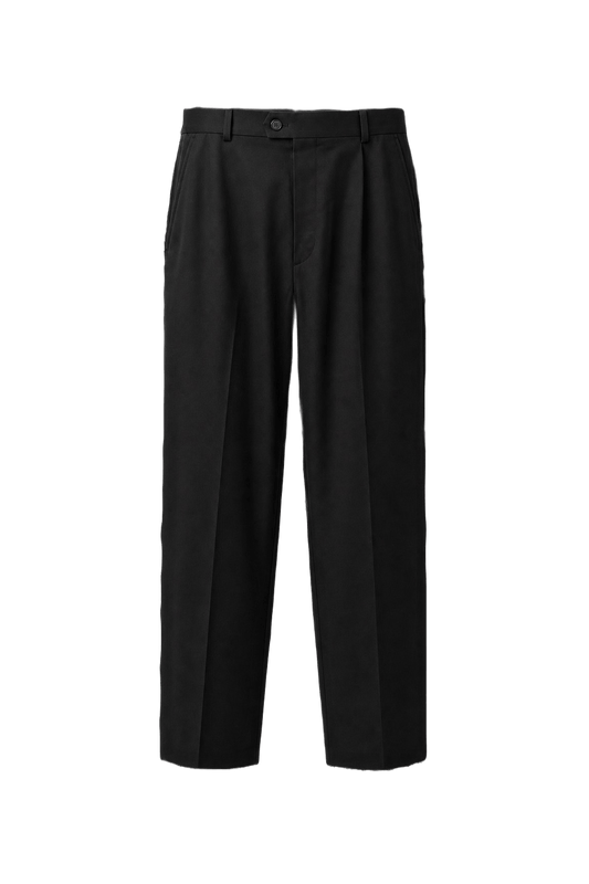 1980s Black Cotton Blend Trousers - Front View