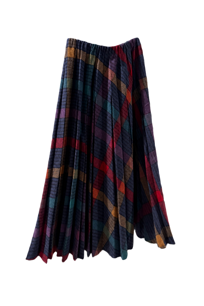 1970s Navy Blue Acrylic Blend Skirt - Front View