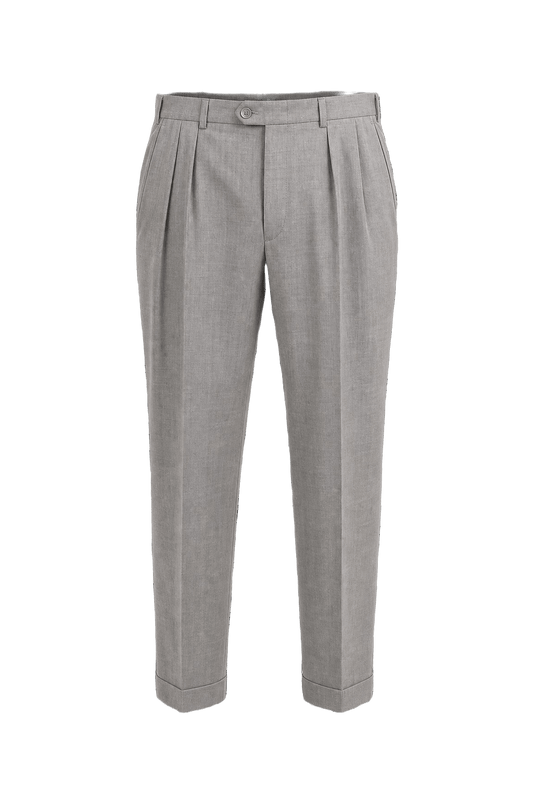 1980s Light Gray Wool Blend Trousers - Front View