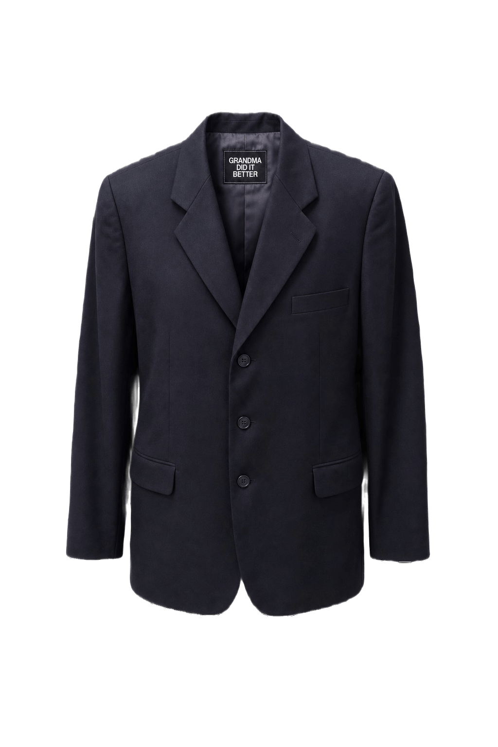 1980s Navy Blue Wool Blend Blazer - Front View