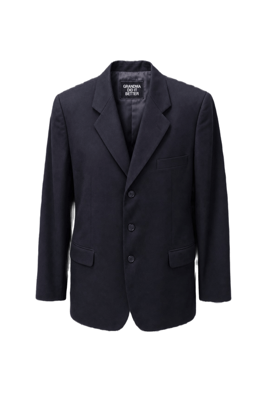 1980s Navy Blue Wool Blend Blazer - Front View