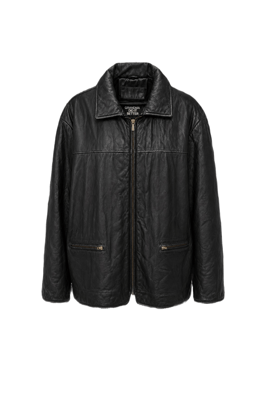 1990s Black Leather Jacket - Front View