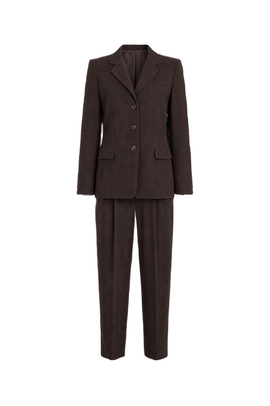 1990s Dark Brown Wool Blend Pantsuit - Front View
