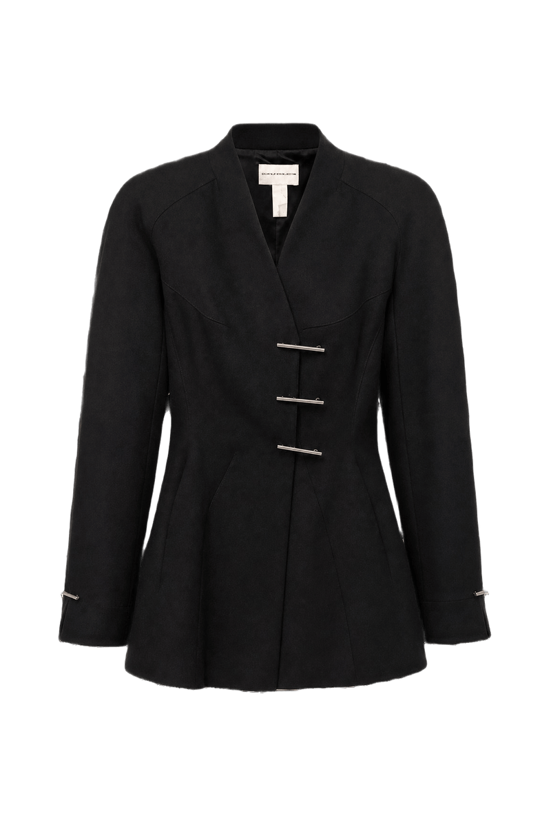 1980s Black Wool Blend Blazer - Front View