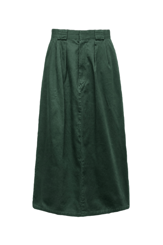 1970s Dark Green Cotton Blend Skirt - Front View