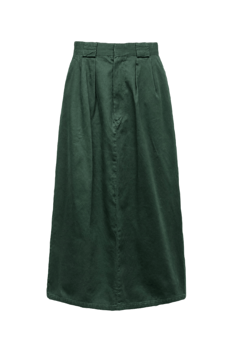 1970s Dark Green Cotton Blend Skirt - Front View