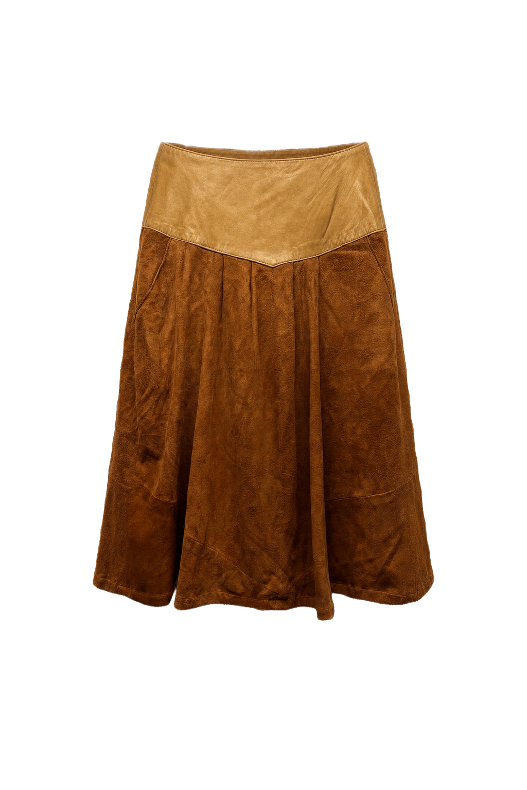 1970s Camel Suede Skirt - Front View