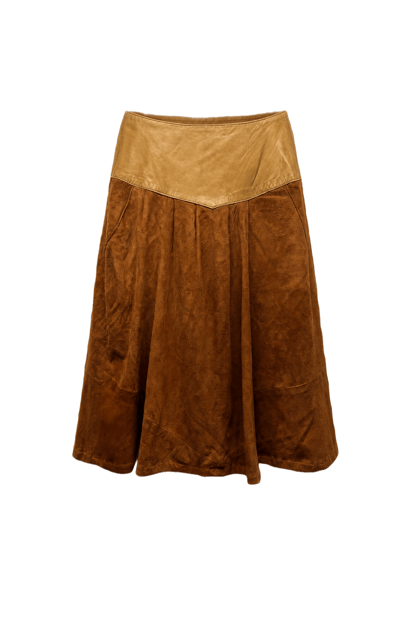 1970s Camel Suede Skirt - Front View