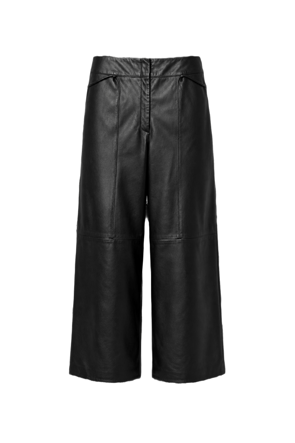 1990s Black Leather Wide-Leg Pants - Front View
