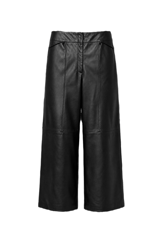 1990s Black Leather Wide-Leg Pants - Front View
