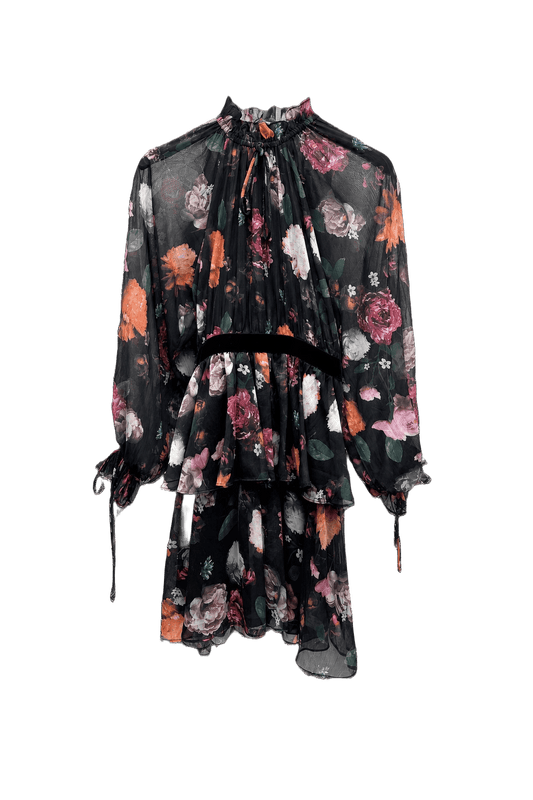 1990s Black Chiffon Dress - Front View