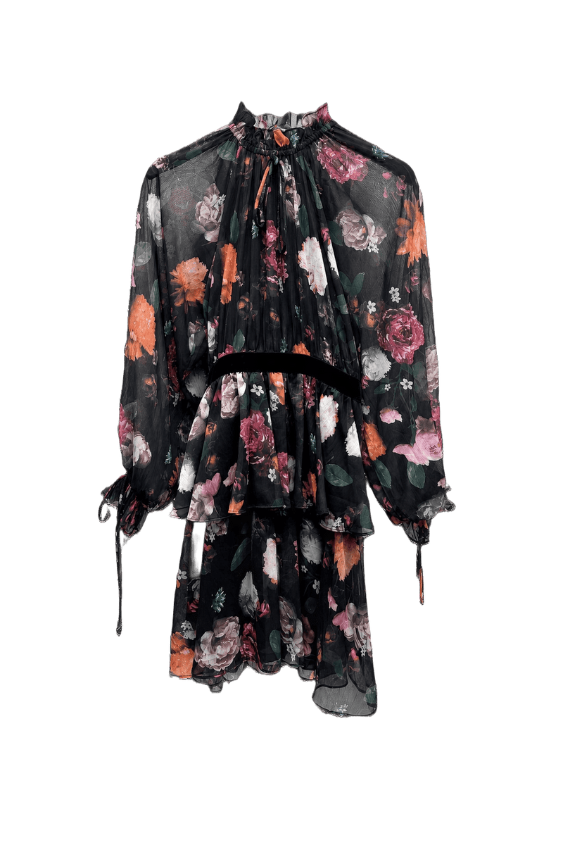 1990s Black Chiffon Dress - Front View