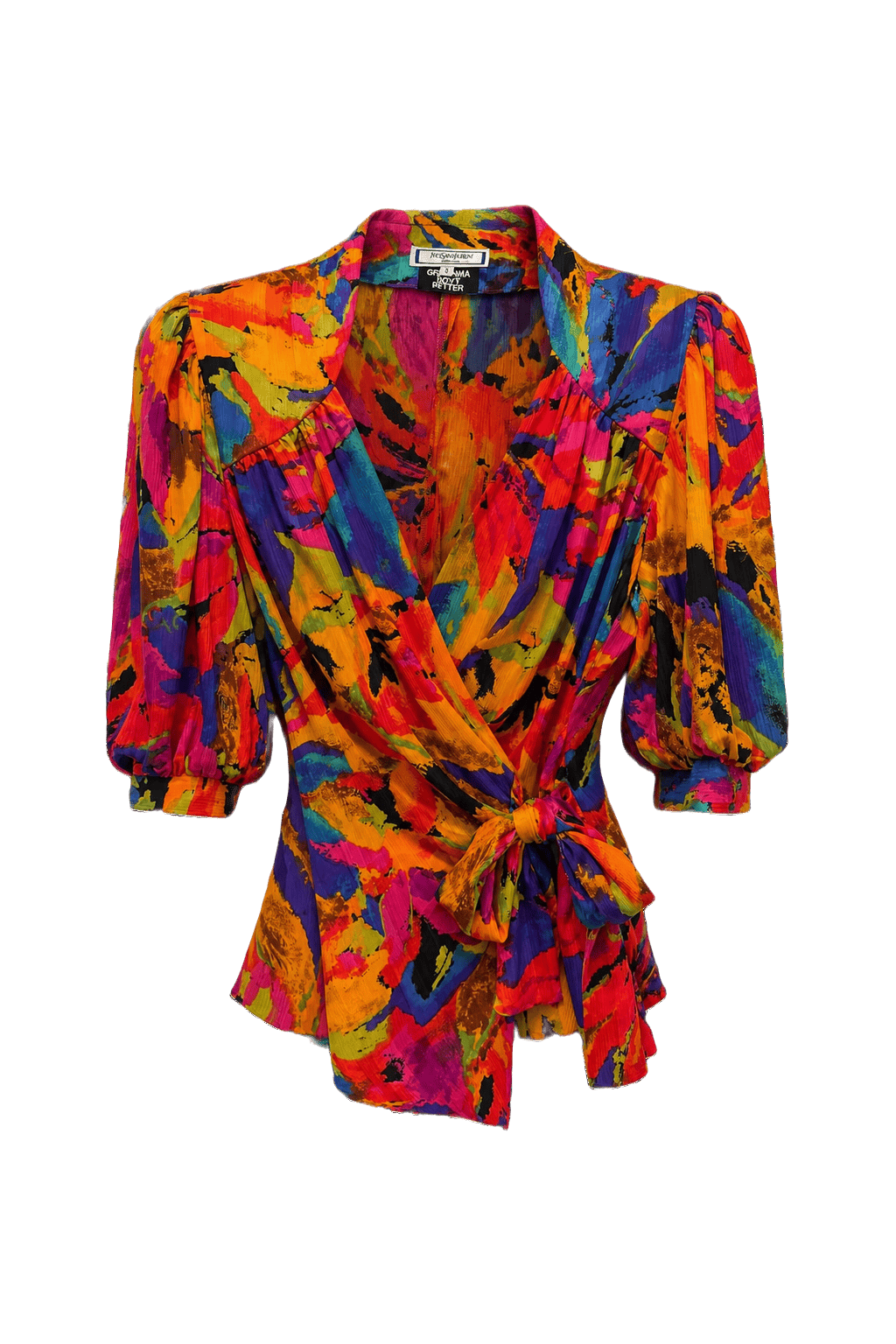 1980s Multicolor Polyester Blouse - Front View