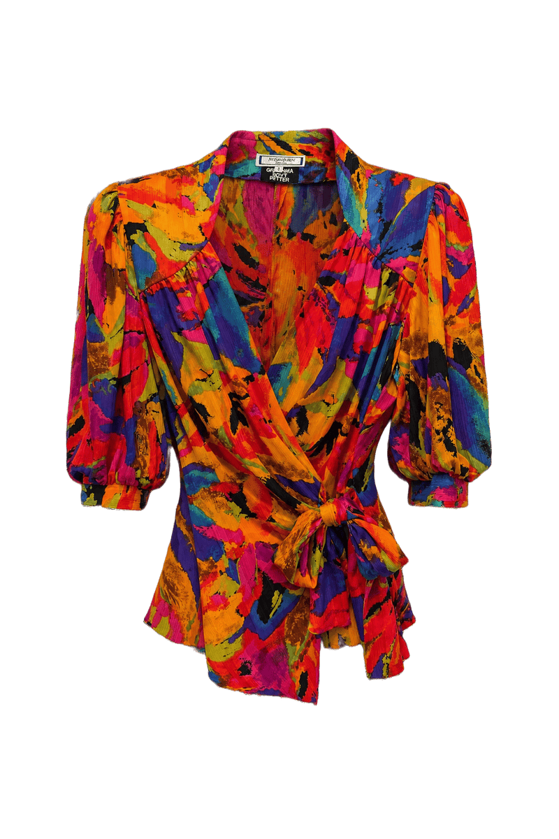 1980s Multicolor Polyester Blouse - Front View