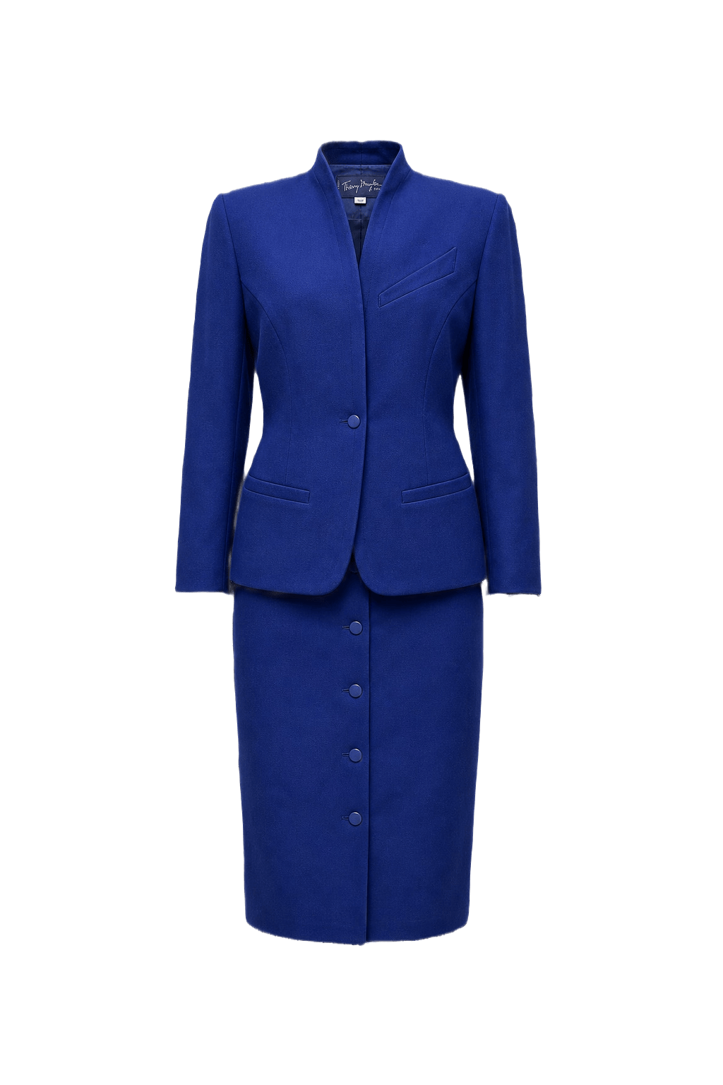 1980s Royal Blue Wool Blend Blazer and Skirt Set - Front View
