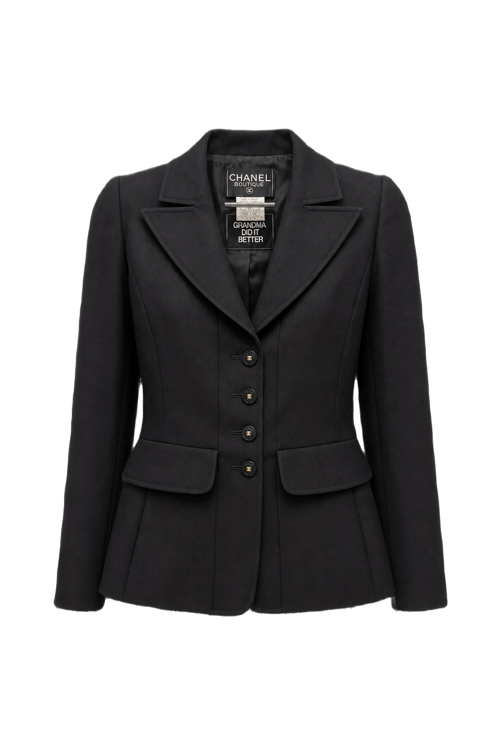 1990s Black Wool Blazer - Front View