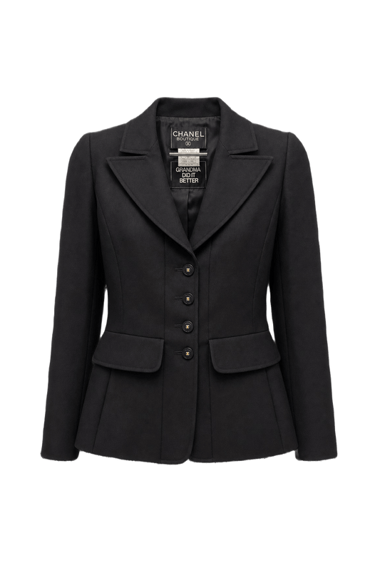 1990s Black Wool Blazer - Front View
