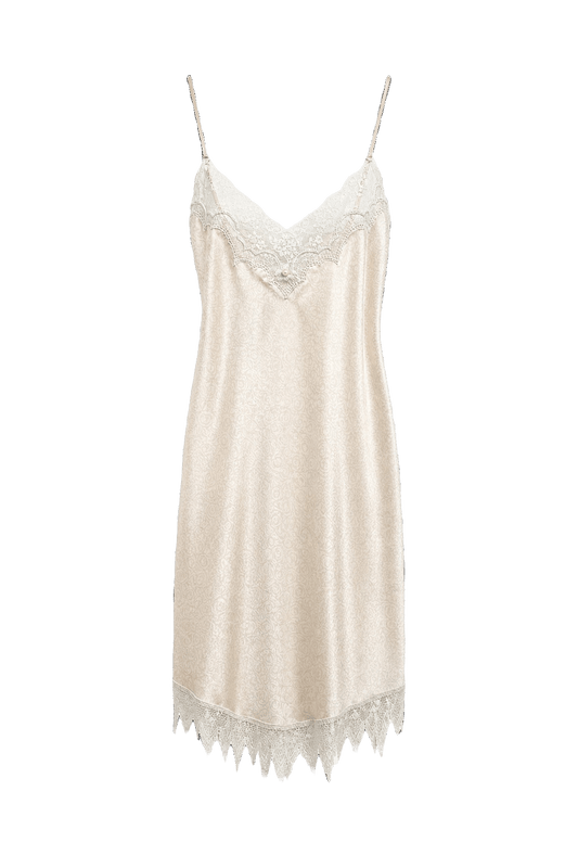 1990s Cream Satin Slip Dress - Front View