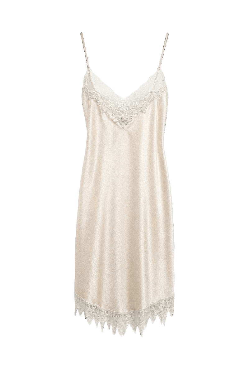 1990s Cream Satin Slip Dress - Front View