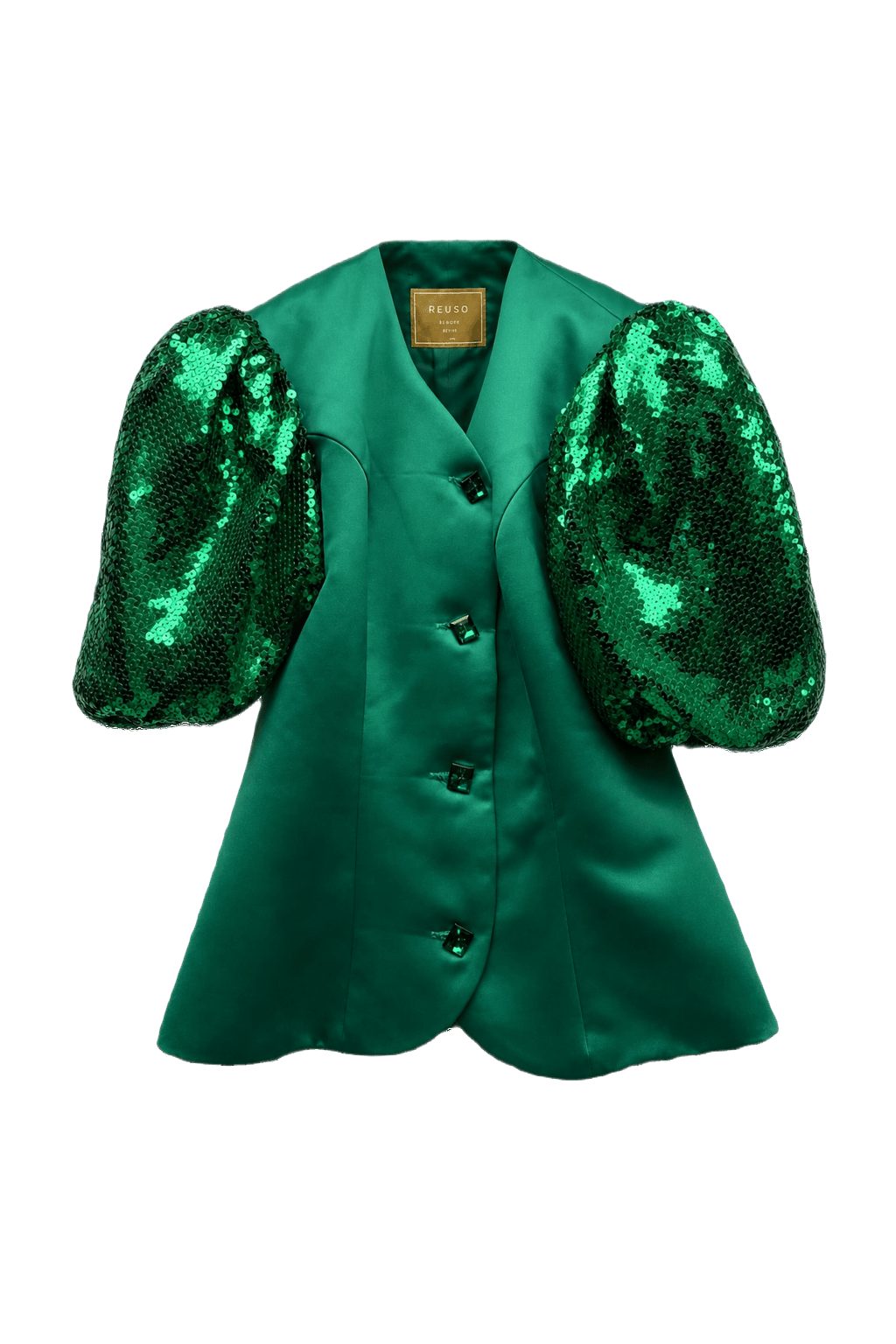 1980s Emerald Green Satin Blazer - Front View
