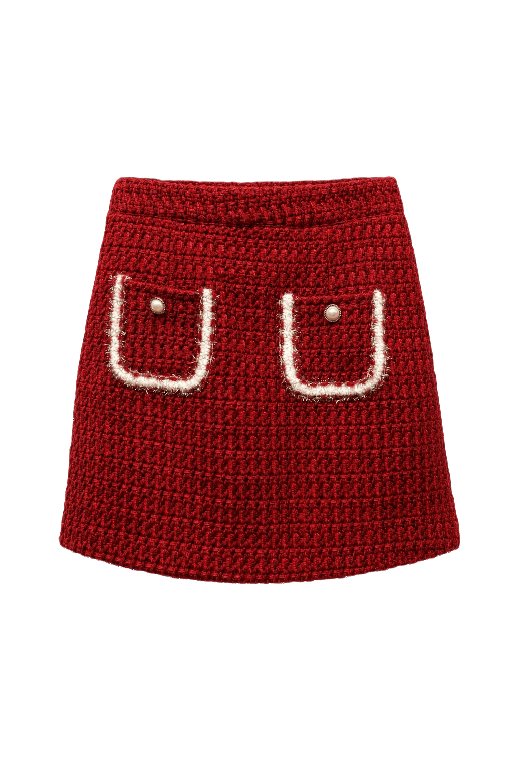 1980s Red Wool Blend Skirt - Front View