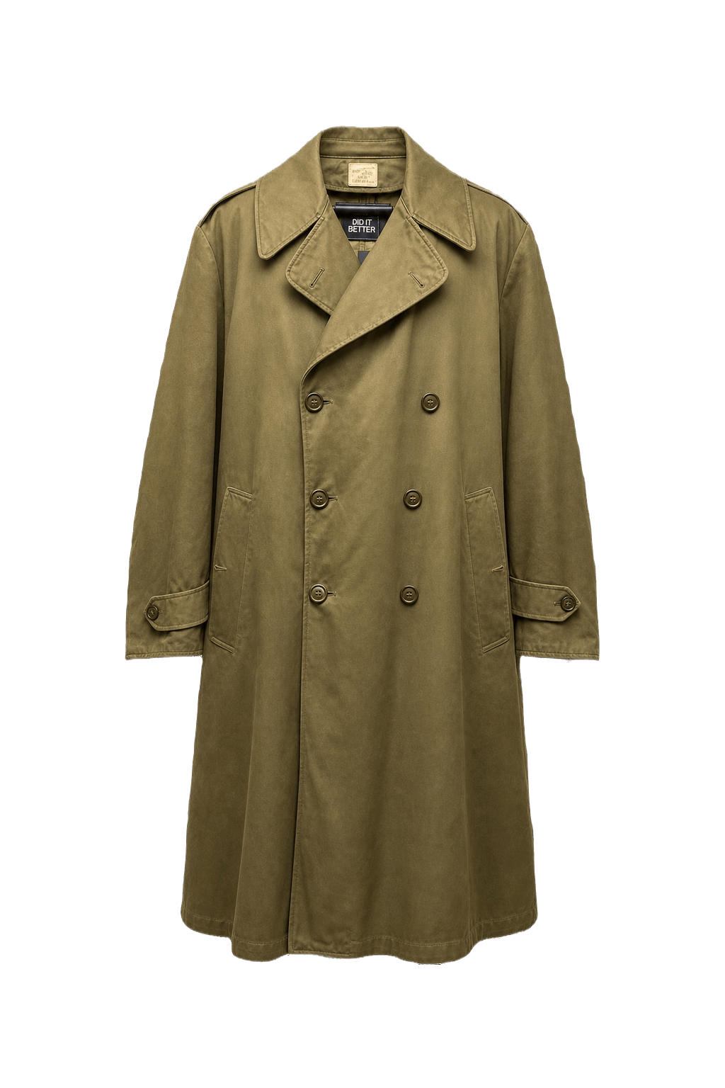 1940s Olive Green Cotton Trench Coat - Front View