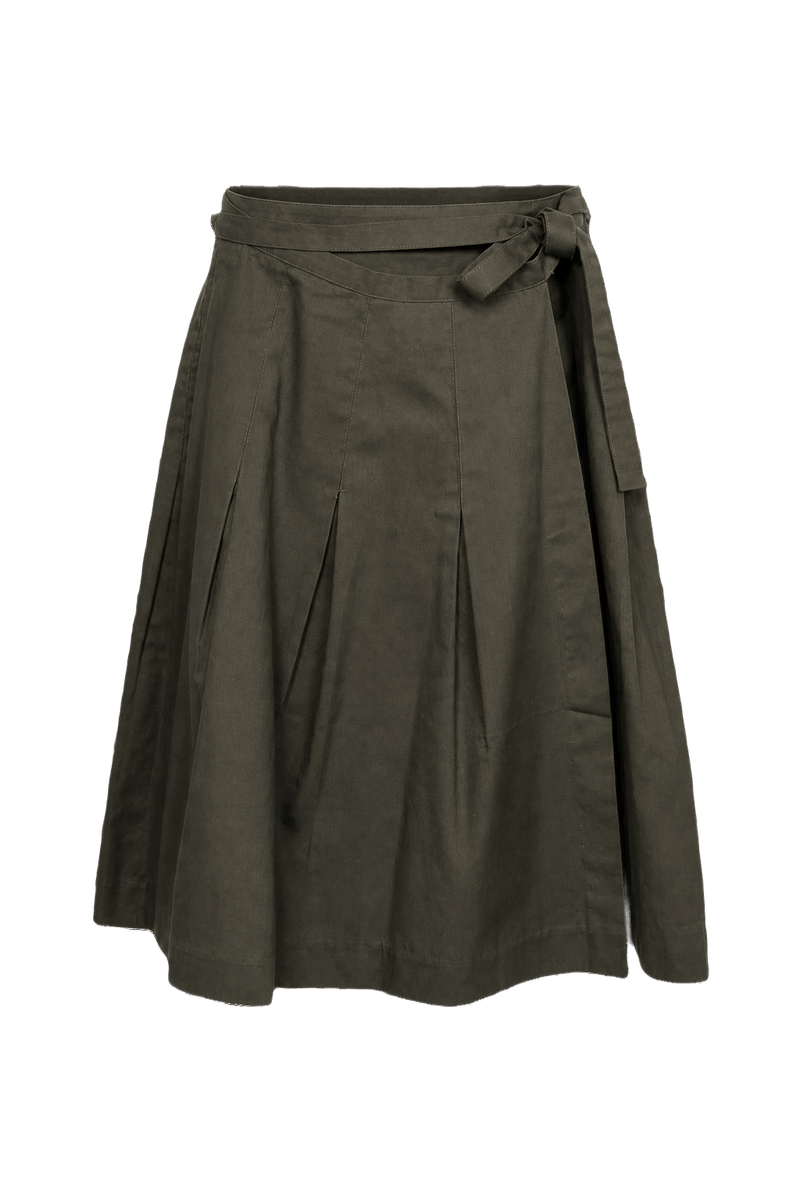 1990s Olive Green Cotton Blend Skirt - Front View
