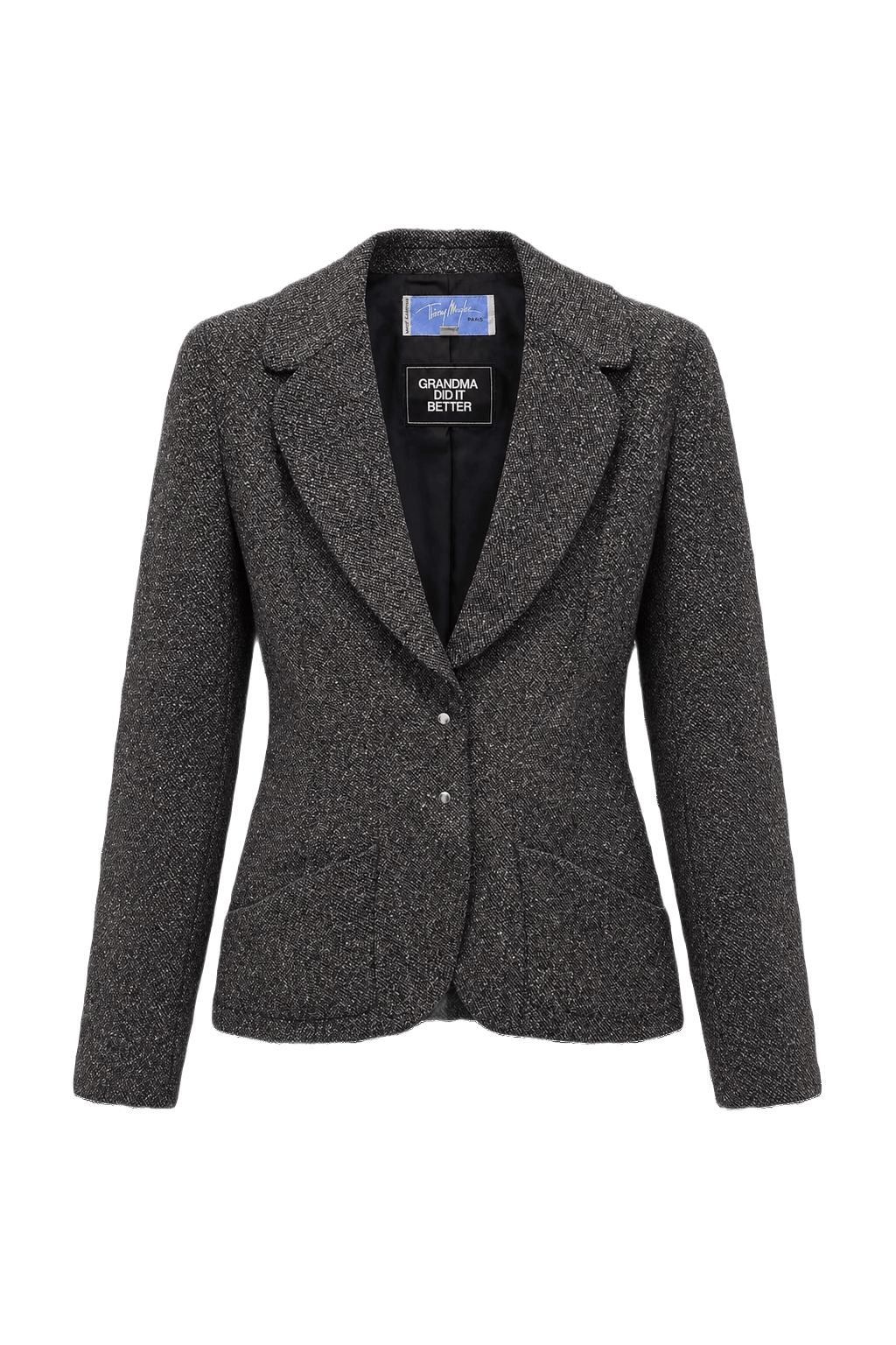 1980s Charcoal Grey Wool Blend Blazer - Front View