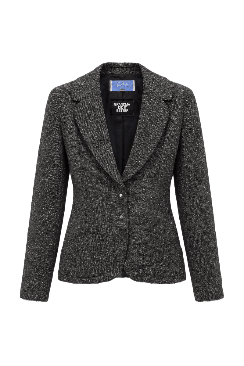 1980s Charcoal Grey Wool Blend Blazer - Front View