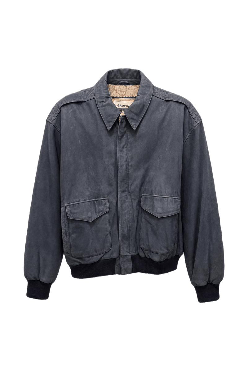 1980s Slate Blue Suede Jacket - Front View