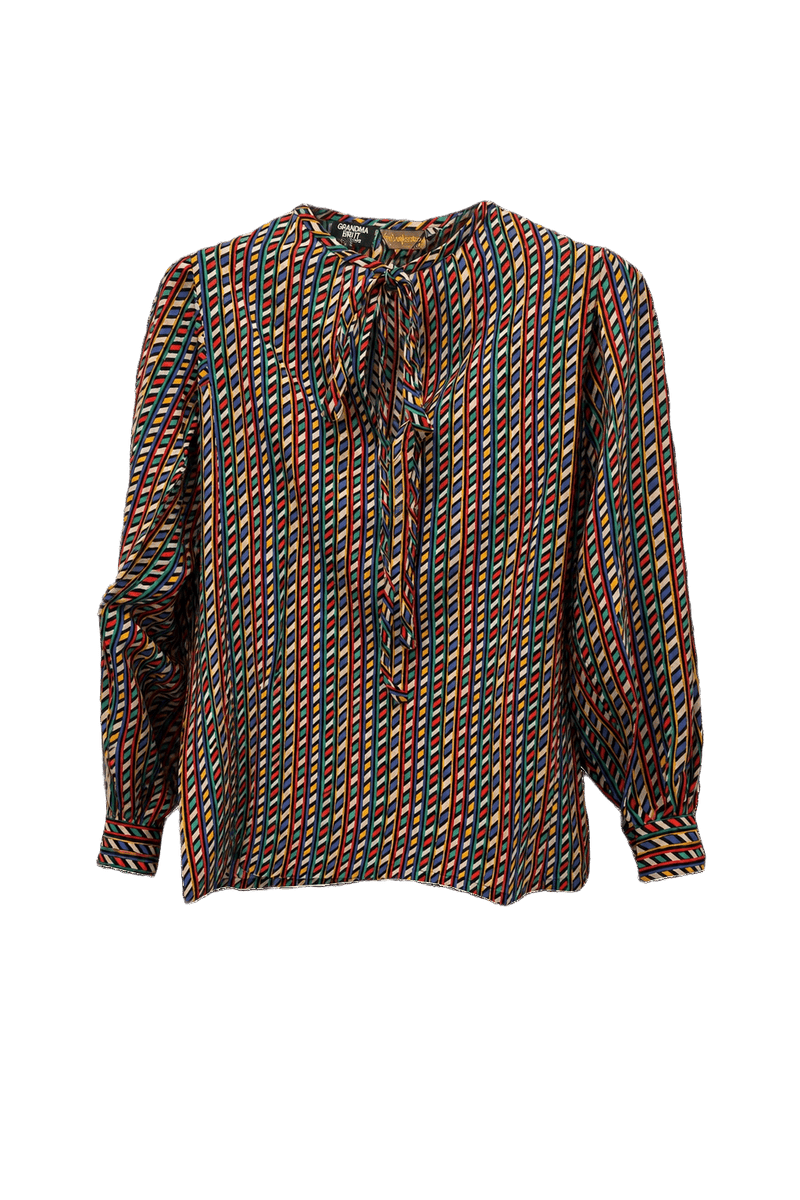 1980s Multicolor Silk Blouse - Front View