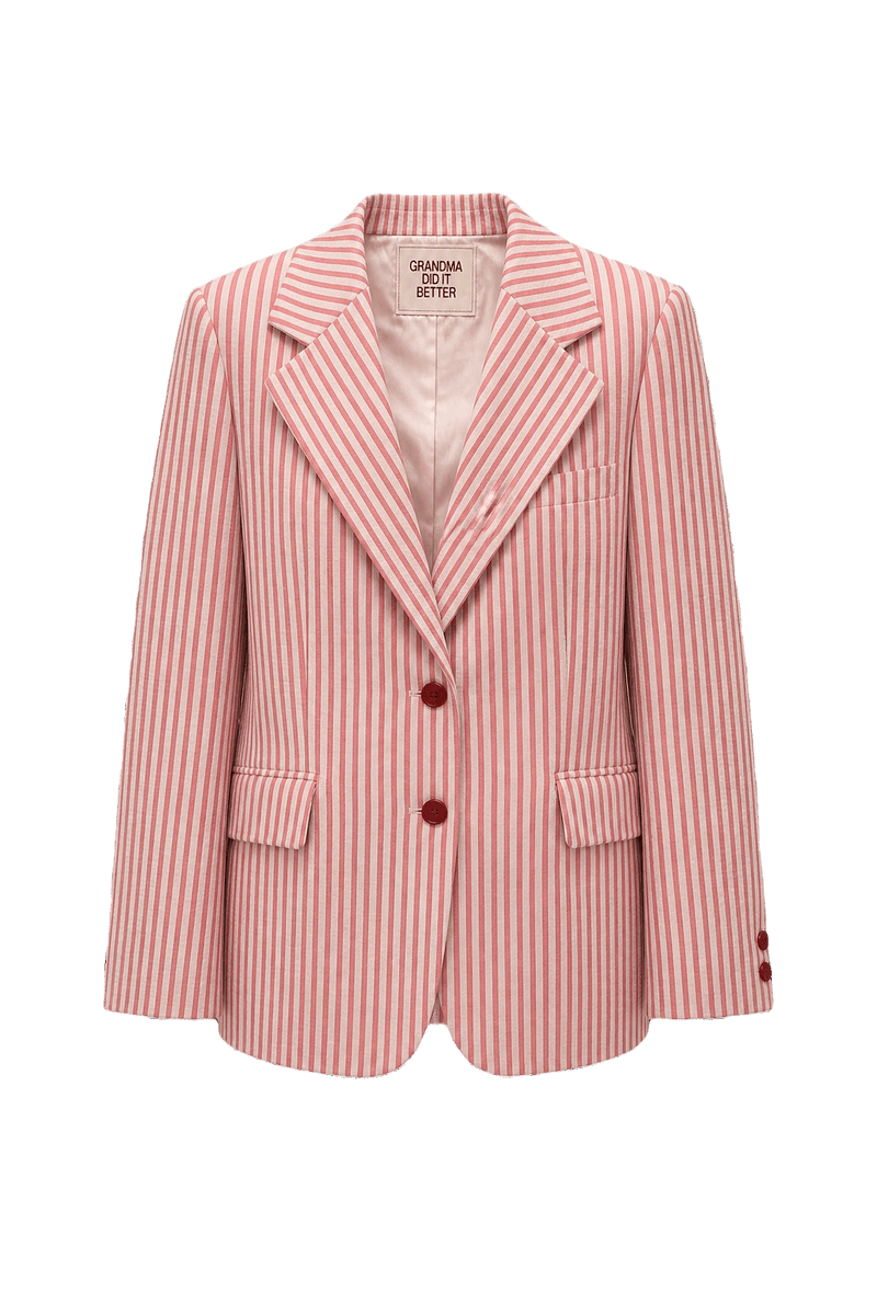 1970s Red Cotton Striped Blazer - Front View