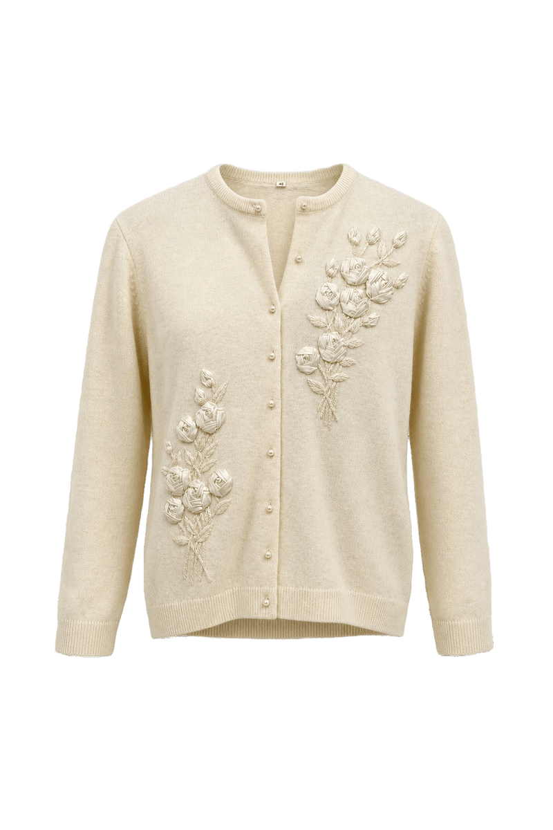 1950s Cream White Wool Cardigan - Front View