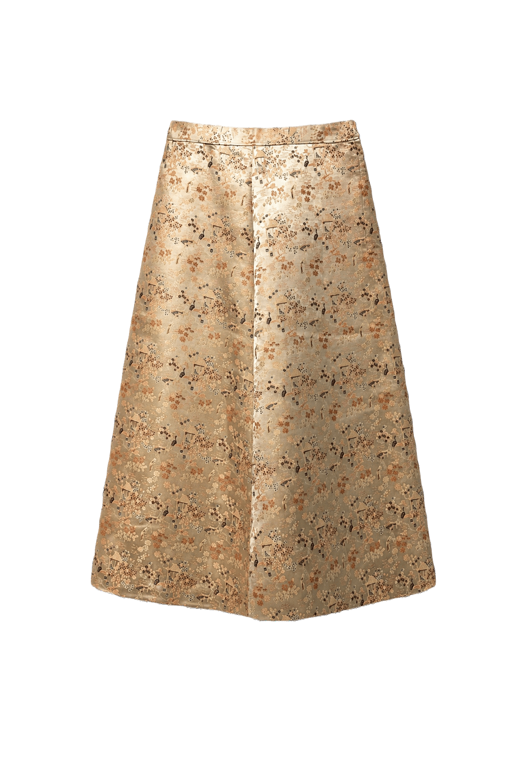 1970s Gold Satin A-line Skirt - Front View