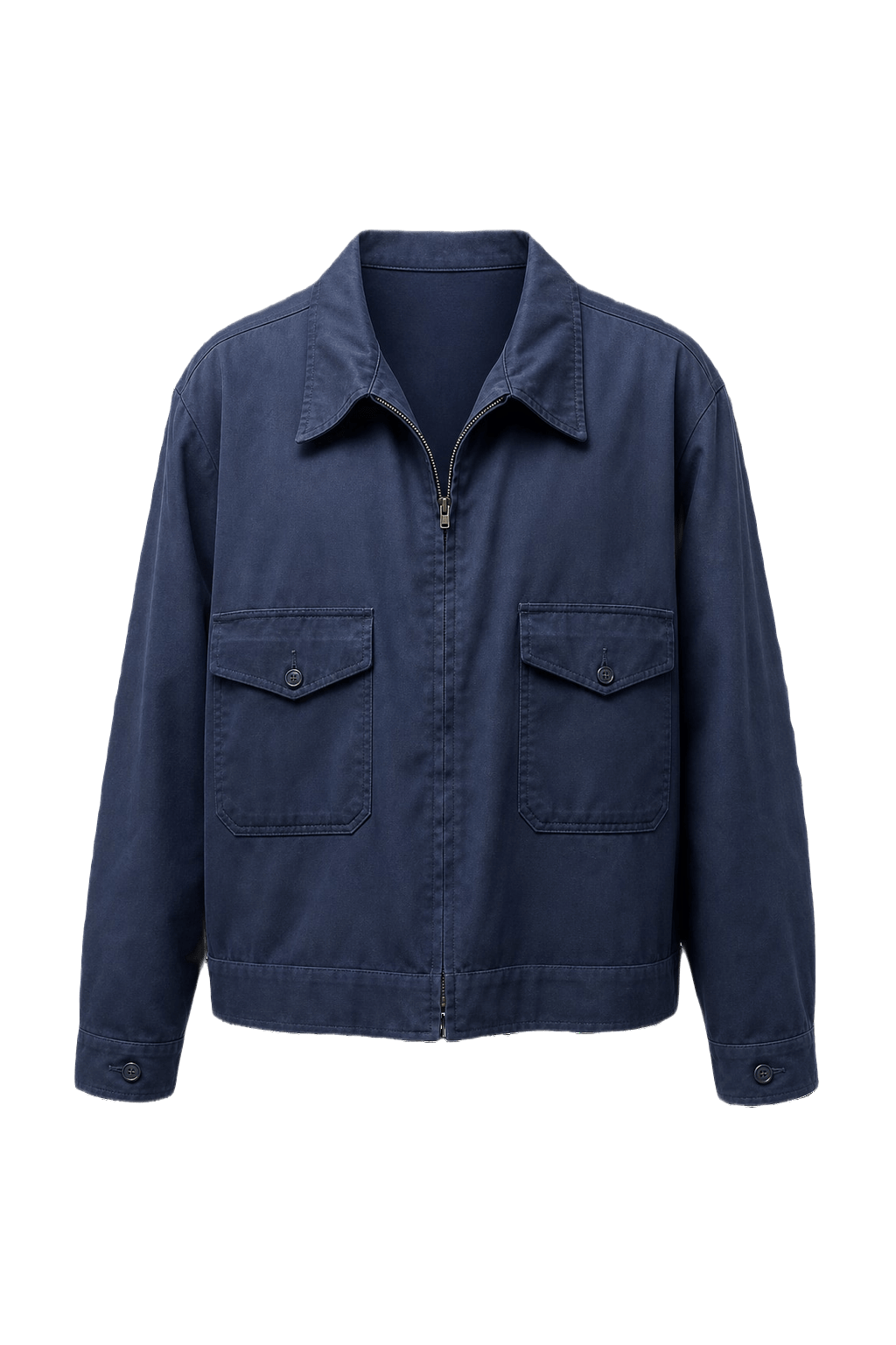 1970s Navy Blue Cotton Blend Jacket - Front View